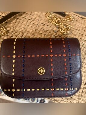 Tory Burch Brown Woven Leather Robinson Shoulder Bag